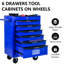 Rolling 6 Steel Tool Storage Box, 20" Black & Blue, Bearing Slides, 4 Universal Wheels, Lockable With Key Blue Chest Wheels  2 Brake , Lockable, Pull Handle For Movement-1559927135