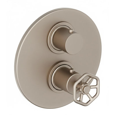 Lucia 2-Handle Wheel Handle Thermostatic Shower Faucet Trim Kit with Volume Control Trim Kit in Brushed Nickel (Valve Included)