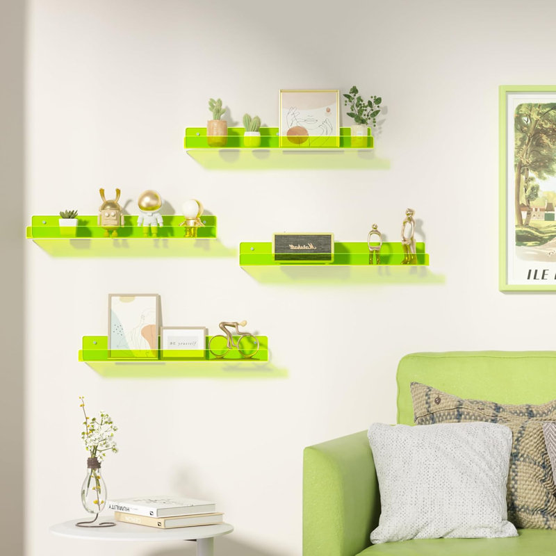 Ensemble de 4 tablettes flottantes transparentes en acrylique vert fluorescent