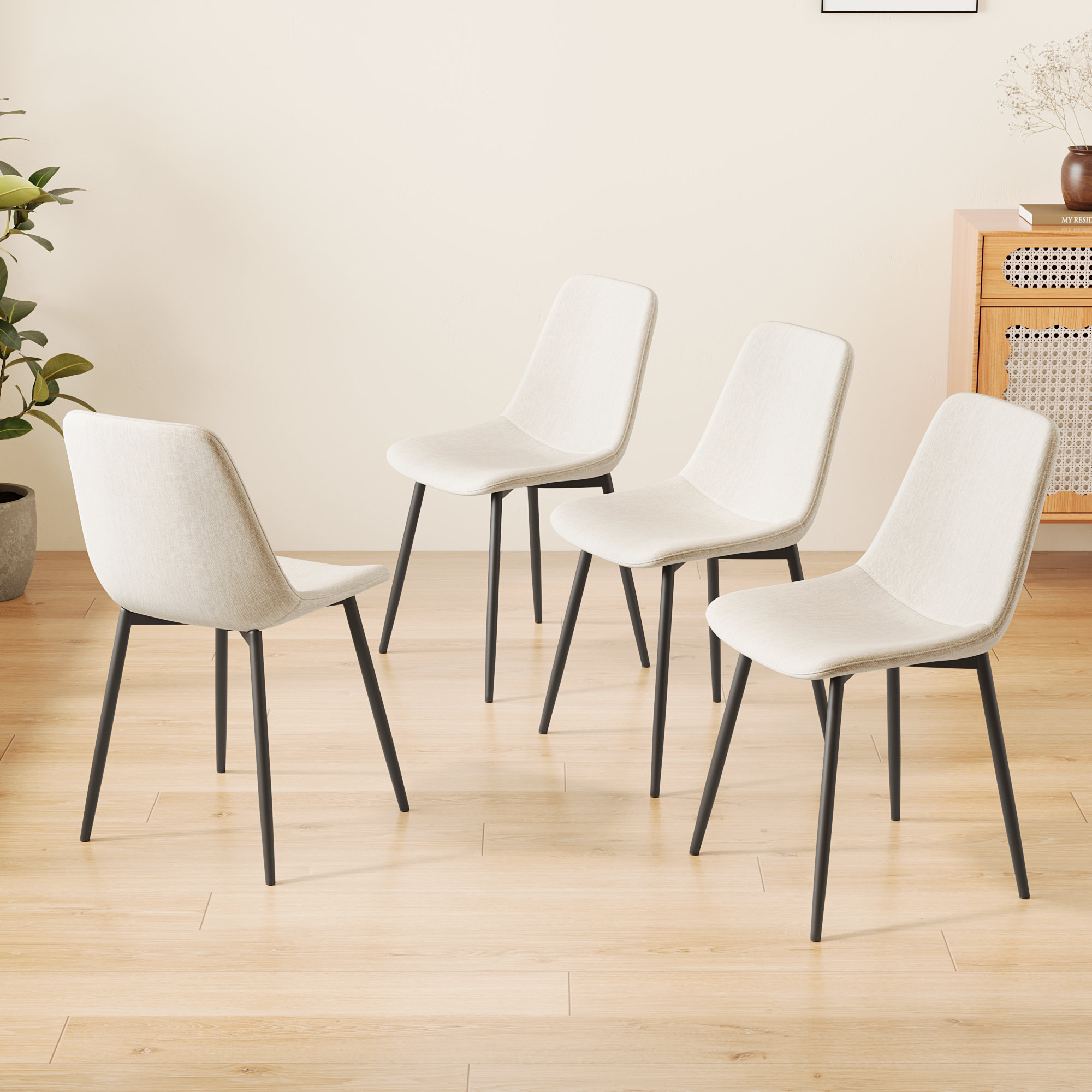 George Oliver Set of 4 Modern Kitchen Dining Chairs with Linen-Padded Seats and Sturdy Metal ...