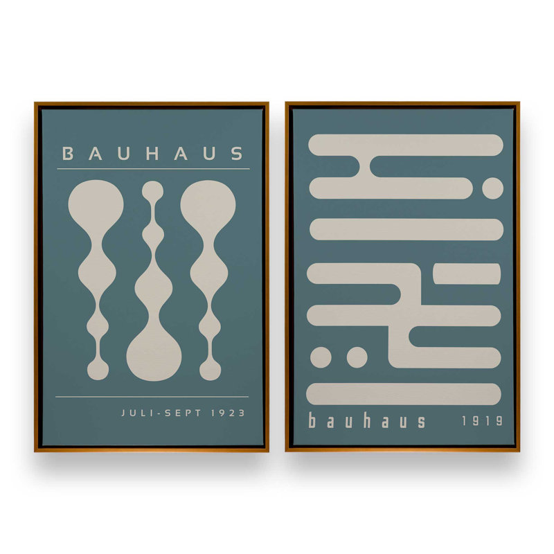 Ensemble rétro et rétro Bauhaus, Cadre flottant or poli, H 19 po x l 26 po