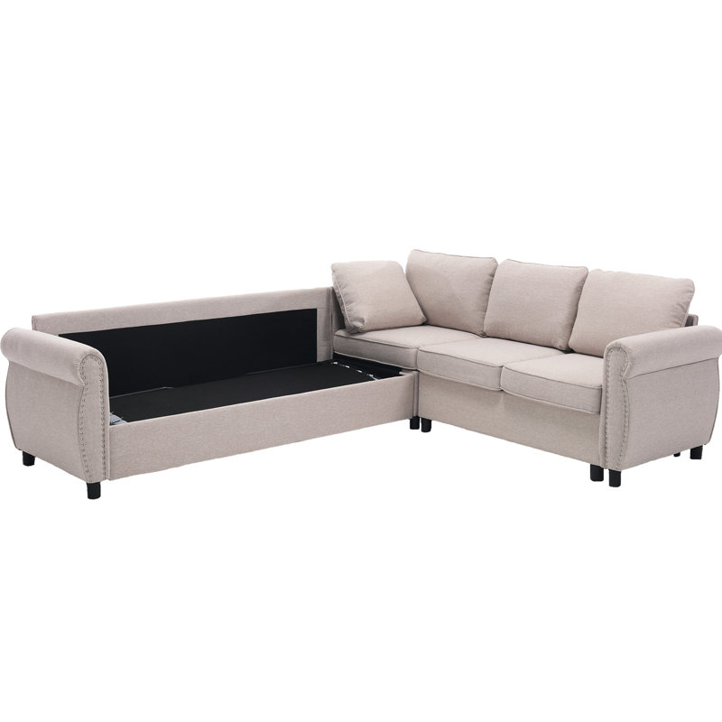 Canapé-lit modulaire Sleeper, 6 places, mousse haute, canapé modulaire beige, tissu, bois,