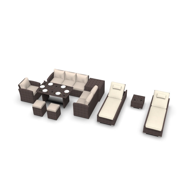 Ensemble de conversation en osier / rotin pour 10 personnes avec coussins Mcgahan, Beige, Brun