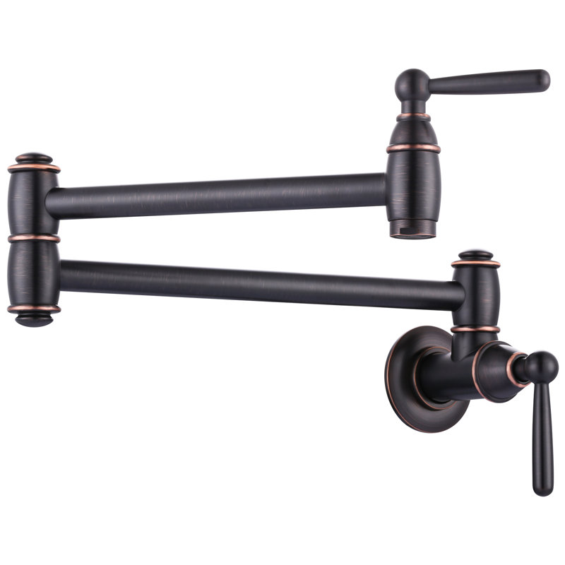 Wall Mounted Brass Pot Filler with 2 Handles, Oiled Rubbed Bronze