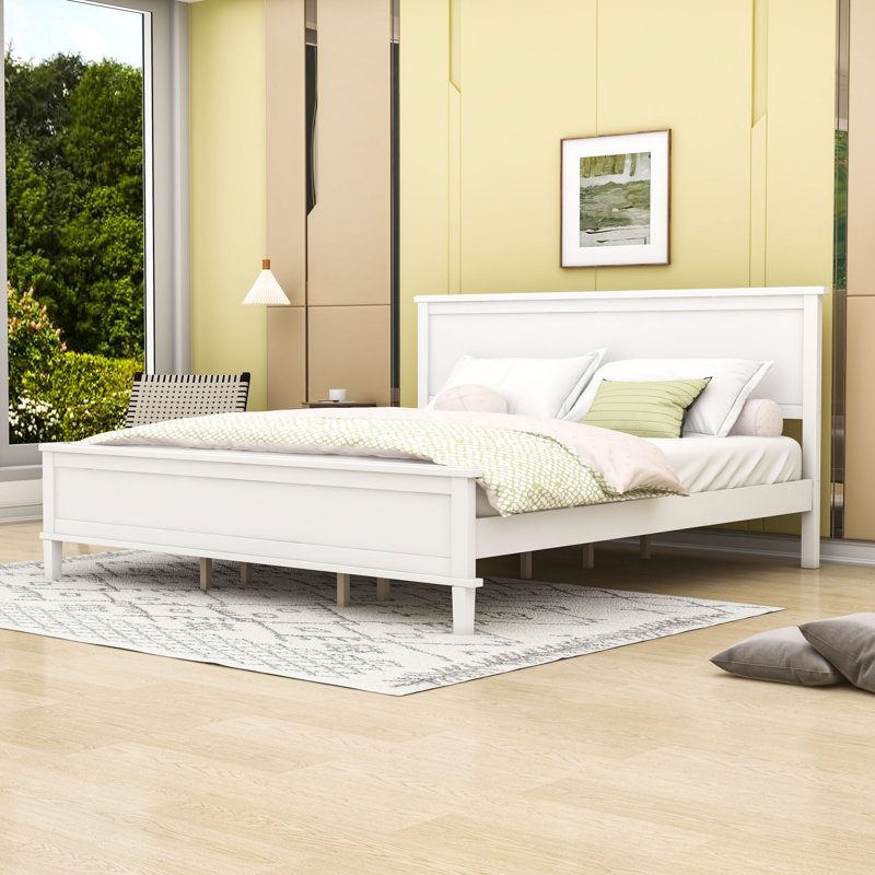 Wood Platform Bed with Under-Bed Storage, White, King