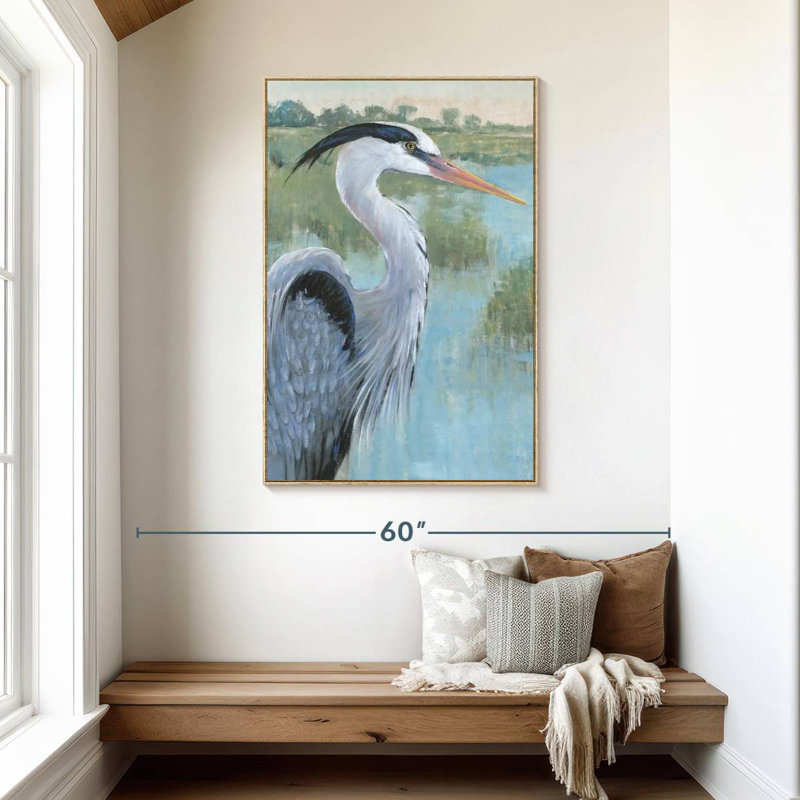 Blue Heron Portrait II, Floating Frame Natural Wood, 31" x 46"