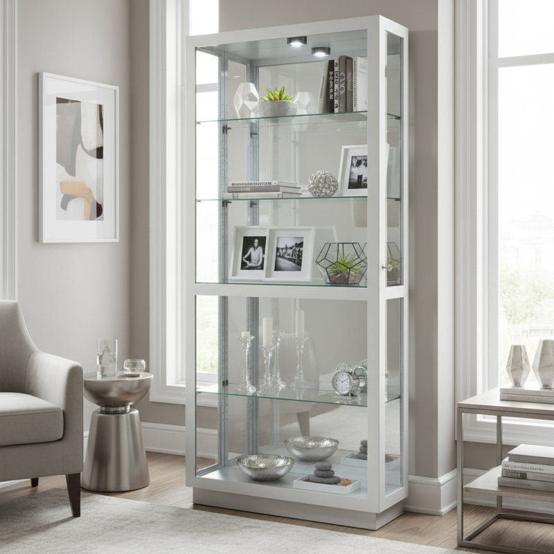 Jayden Lighted Curio Cabinet, Silver