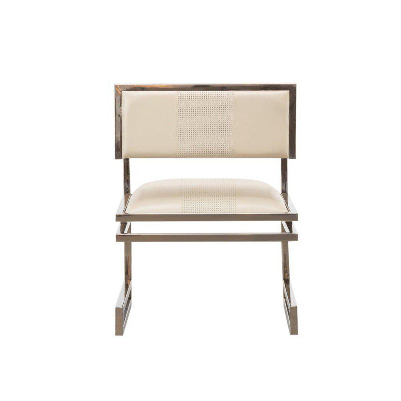 Fauteuil rembourré en cuir avec structure en métal, 22 x 22 x 30, Cuir véritable crème