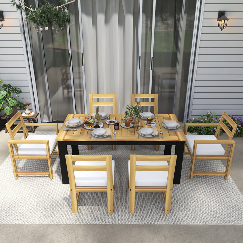 Ensemble repas d'extérieur 7 pièces, Teck clair