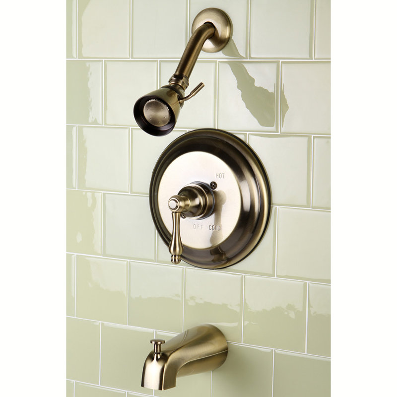 Kingston Brass Restoration Single-Handle Pressure Balanced Tub and Shower Faucet, Antique Brass
