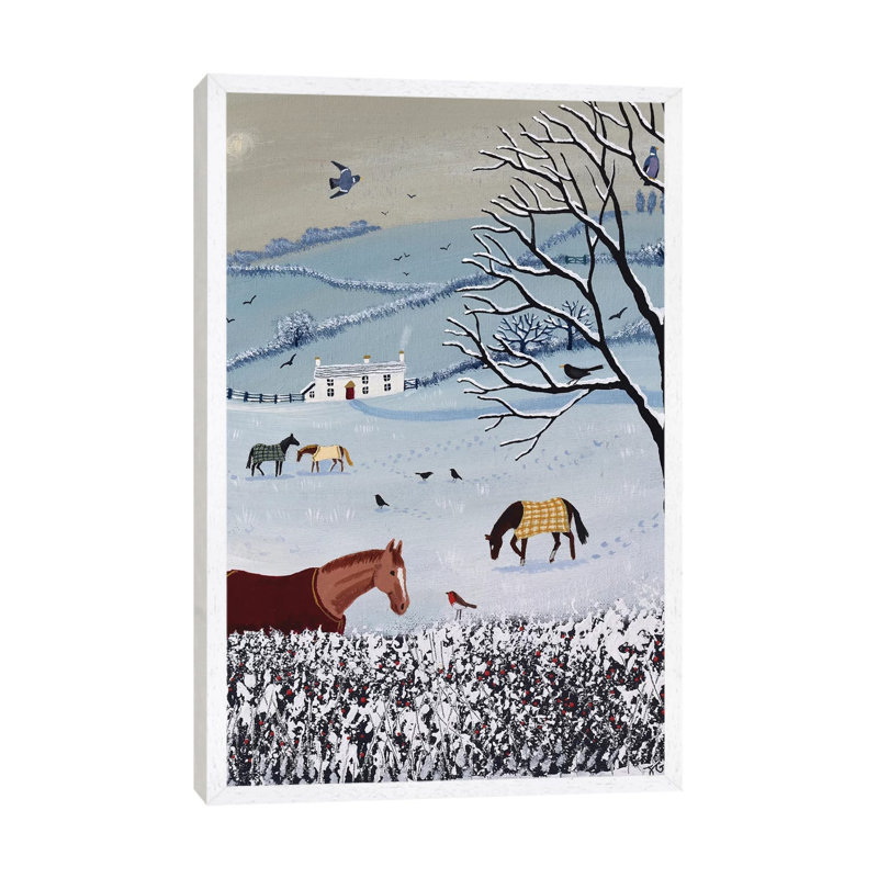 Over Snowy Hedge by Jo Grundy - Painting on Canvas, White Framed, 101.6 cm H x 66.04 cm W