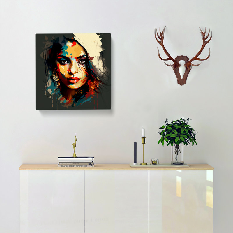 Indian Woman Abstract Art - Wrapped Canvas, 35cm H x 35cm W x 3cm D