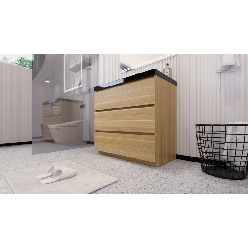 Santrice 35.5'' Single Bathroom Vanity with Acrylic Top, White Oak