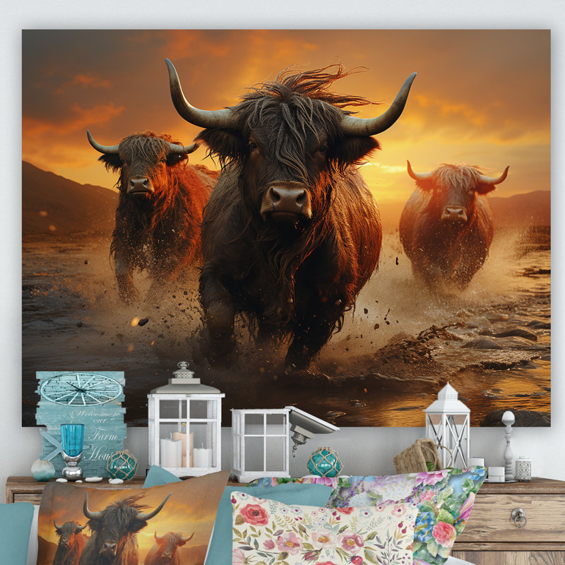 «Expressionist Yaks Horizon I» sur toile, Toile tendue, H 16 po x l 32 po