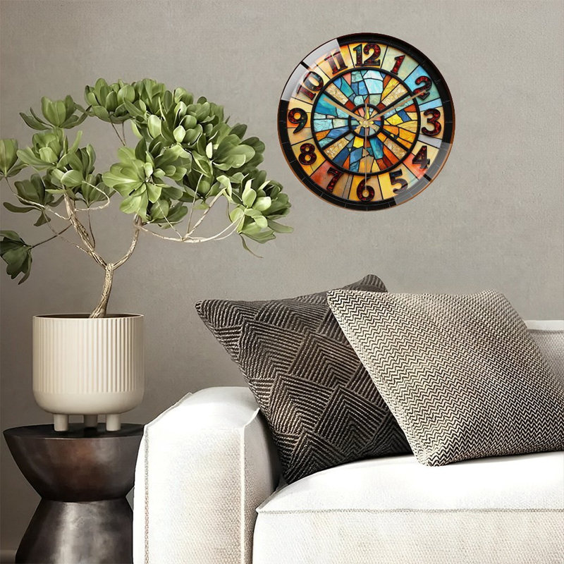 Horloge murale vitrail unique, art décoratif 12 po