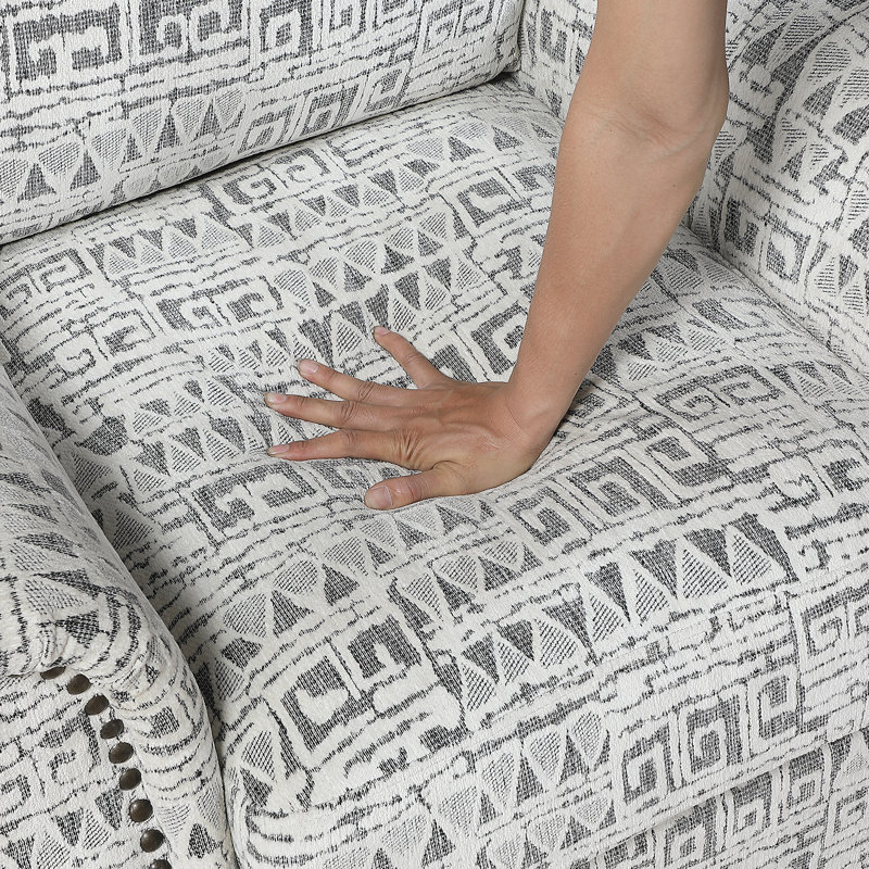 Chaise d'appoint moderne pivotante avec garniture cloutée, motif jacquard en tissu gris et blanc, motif en contreplaqué durable, 1 pièce