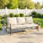 Outdoor Patio Couch, 3 Seater Outdoor Sofa with Wood-Effect Armrests and Wicker Backrest, Outdoor Patio Furniture Couch with Cushions, Steel Frame for Porch, Garden, Backyard, Khaki