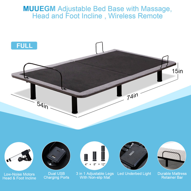  Structure de lit ajustable Zero Gravity avec massage et télécommande sans fil - anti-ronflement, ports USB, lumière DEL