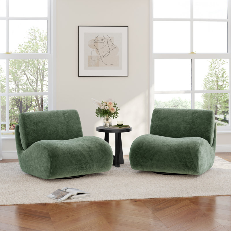 Caleb Swivel Upholstered Accent Chair with Removable Back Cushion (Set of 2), Green