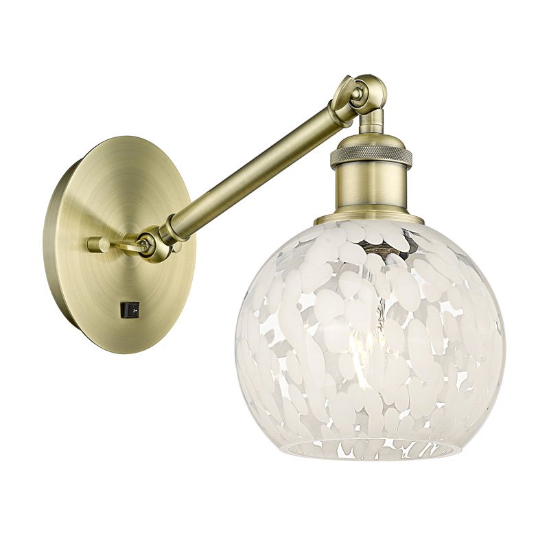 Applique murale 1 lumière Ballston White Mouchette, H 8 po x l 6 po x P 12 po, Laiton antique