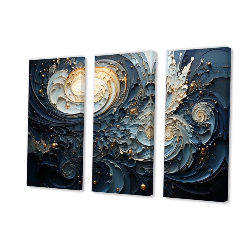 Spirales célestes III sur toile, reproduction de 3 pièces, H 28 po x l 36 po x P 1 po