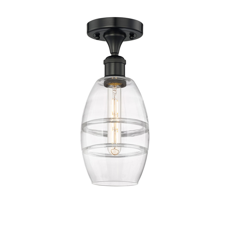 Plafonnier semi-encastré 1 lumière Edison - Abiagael, Noir mat, H 8,25 po x l 5,88 po x P 5,88 po, Transparent