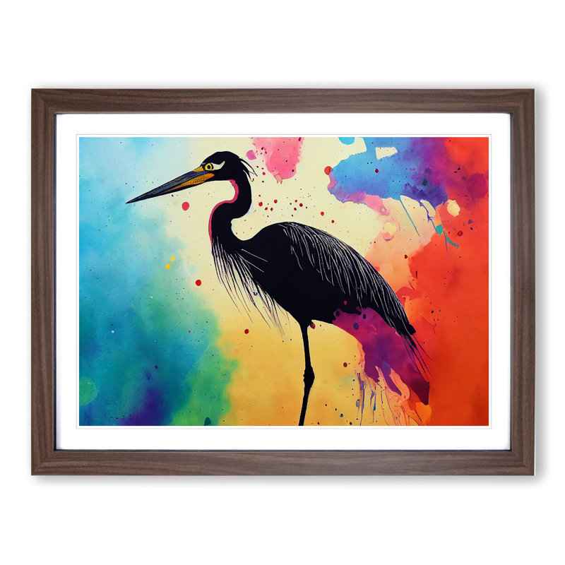 Heron Bird Splash Vol.2 Abstract 1 Piece Single Picture Frame Wall Art, 34cm H x 46cm W x 2cm D, Walnut