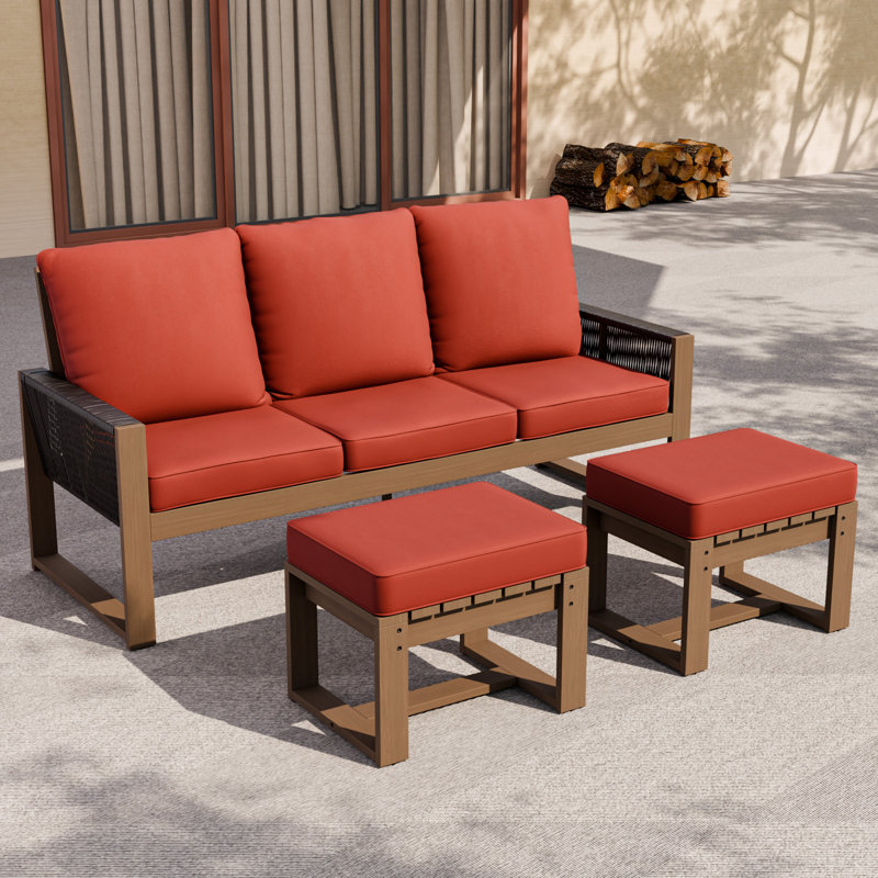 Ensemble de conversation pour 3 personnes avec canapé et patio en bois de cèdre, Rouge