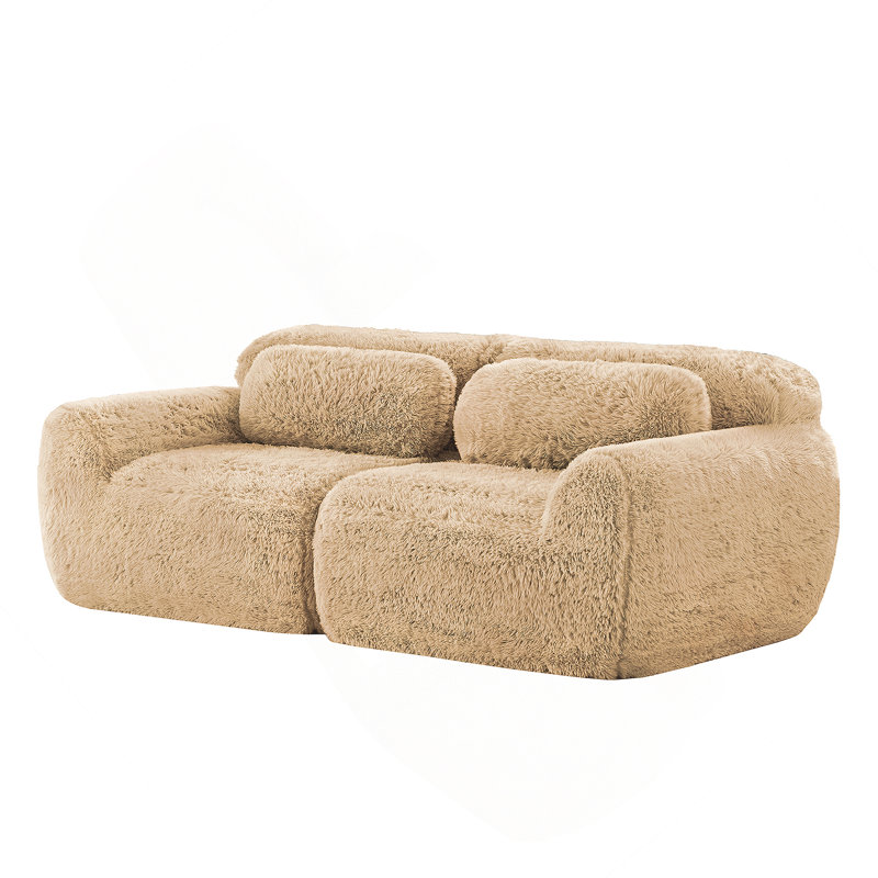Canapé modulaire à 2 places pour canapé modulaire, conception antidérapante en tissu moelleux et moelleux, éponge haute densité 32D, conception ergonomique sans assemblage, avec coussins décoratifs pour étude, kaki clair