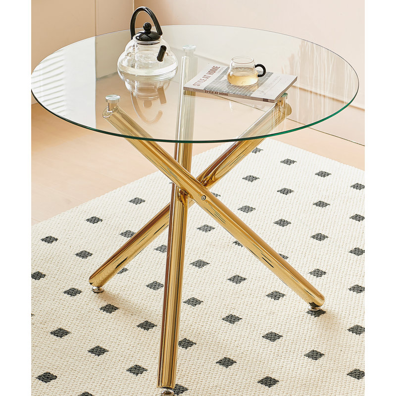 Table de salle à manger dorée avec pieds en métal et verre, table de cuisine moderne pour le salon, Doré