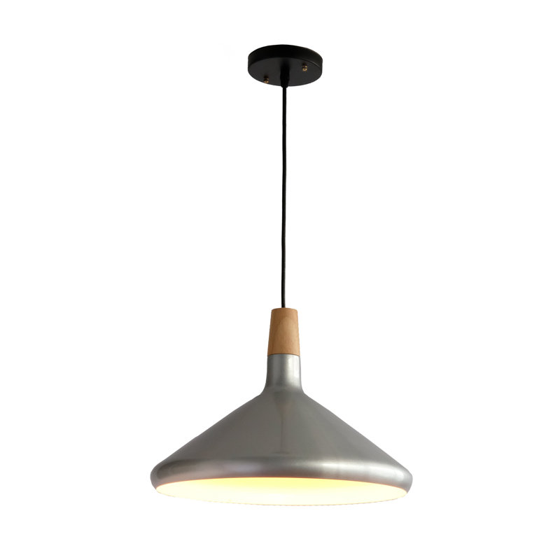 Luminaire suspendu 1 lumière à cône simple Kunkle, Argent, H 55 po x l 15 po x P 15 po