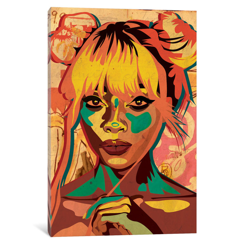 « pop art buns fille », reproduction d’impression sur toile tendue, H 18 po x l 12 po x P 1,5 po