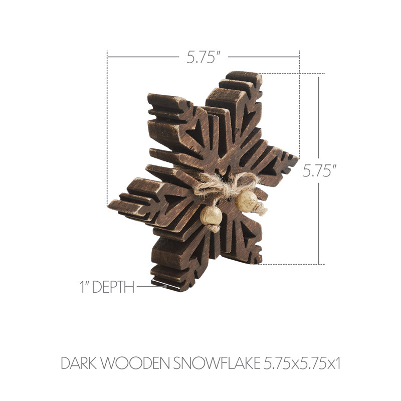 Flocon de neige en bois foncé, H 5,75 po x l 5,75 po x P 1 po