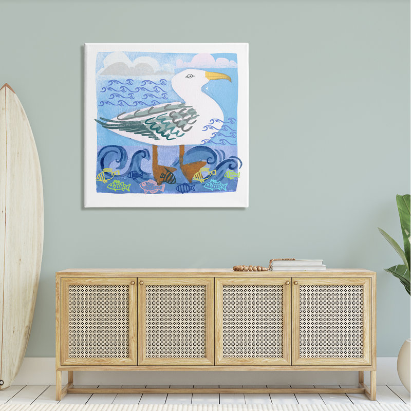 «Whimsical Seagull Bird Layered Ocean Waves», impression sur toile tendue, H 36 po x l 36 po x P 1,5 po