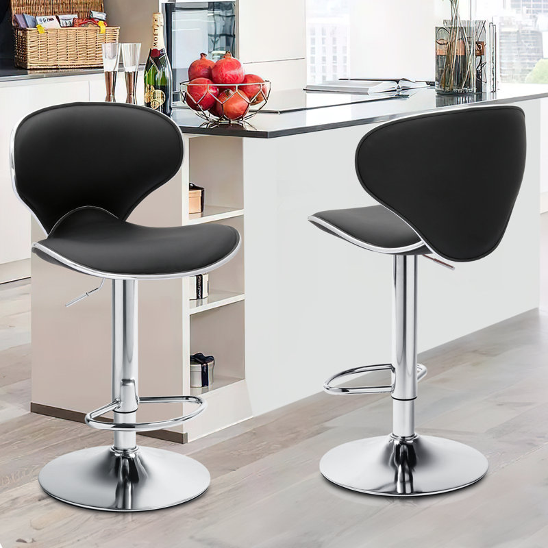 Brijet Upholstered Adjustable Height Counter Stool with Metal Frame, Black
