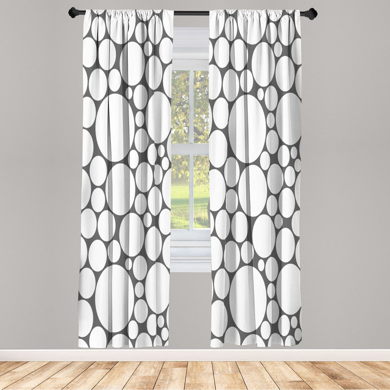 Ebern Designs Geometric Curtains, Grey White Circle, 28" W x 63" L