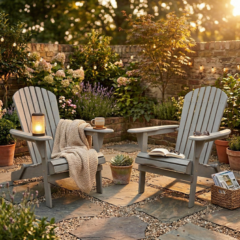 Wood Lounge Patio Chair for Garden Outdoor Wooden Folding Embossed Adirondack Chair Set of 2 Solid Cedar Wood Lounge Patio Chair with Wood Grain