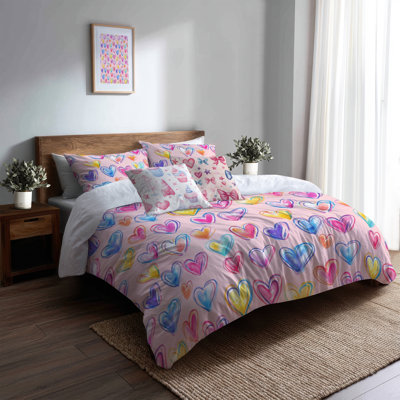 Ensemble de literie 6 pièces Teens Love - Doodle Pink Children Hearts
