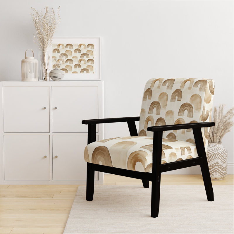 Chaise rembourrée moderne avec accoudoirs Boho Calm Brown, Accoudoirs carrés noirs