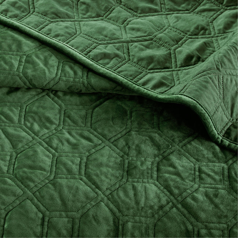 3 Piece Velvet Quilt Set Green, Queen Quilt + 2 Additional Pieces