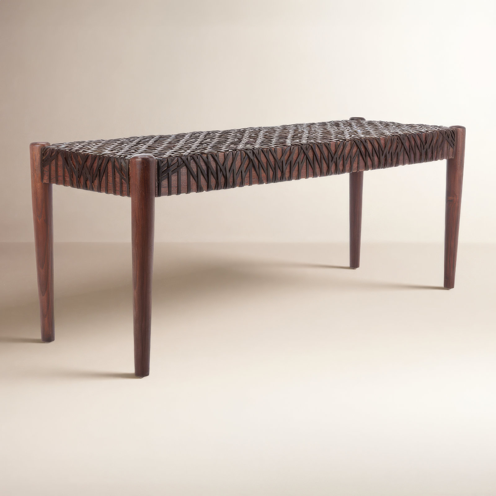 Kazbah 47" Genuine Leather Entryway Bench, Brown