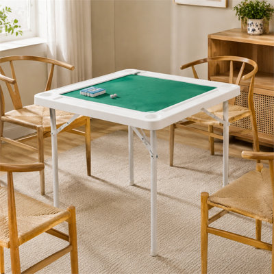 Cadre métallique épais et robuste, plateau en velours vert, table de jeu multifonctionnelle pliante et portable pour mahjong et poker avec porte-jetons et porte-gobelets pour quatre joueurs.