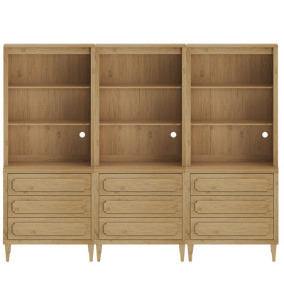 Grande bibliothèque modulaire avec tiroirs, grande bibliothèque en bois avec rangement 72,8 pouces, 3 ensembles