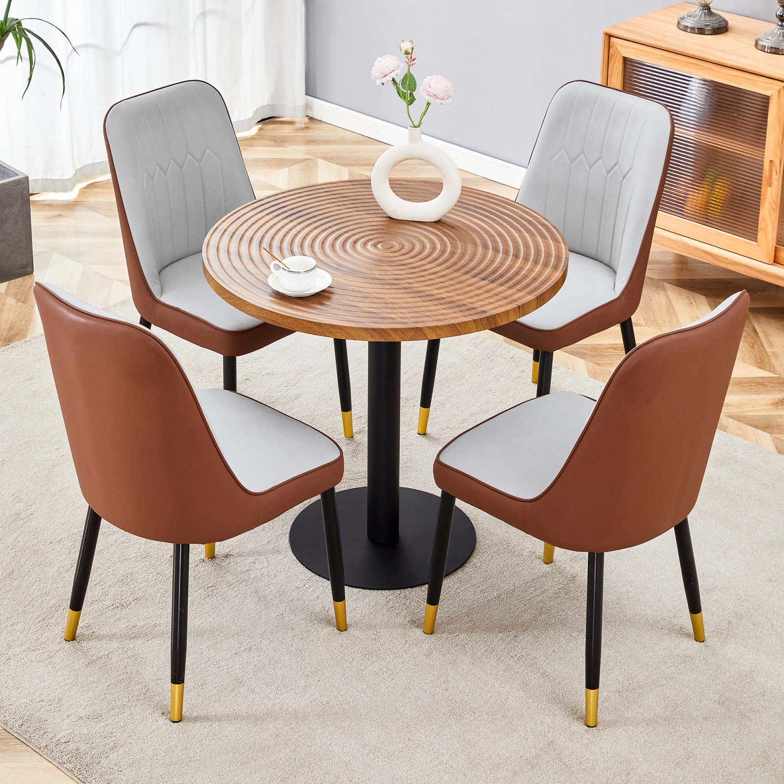 Latitude Run® Table And Chair Set.31.5 Inch Dark Wood Grain Round ...