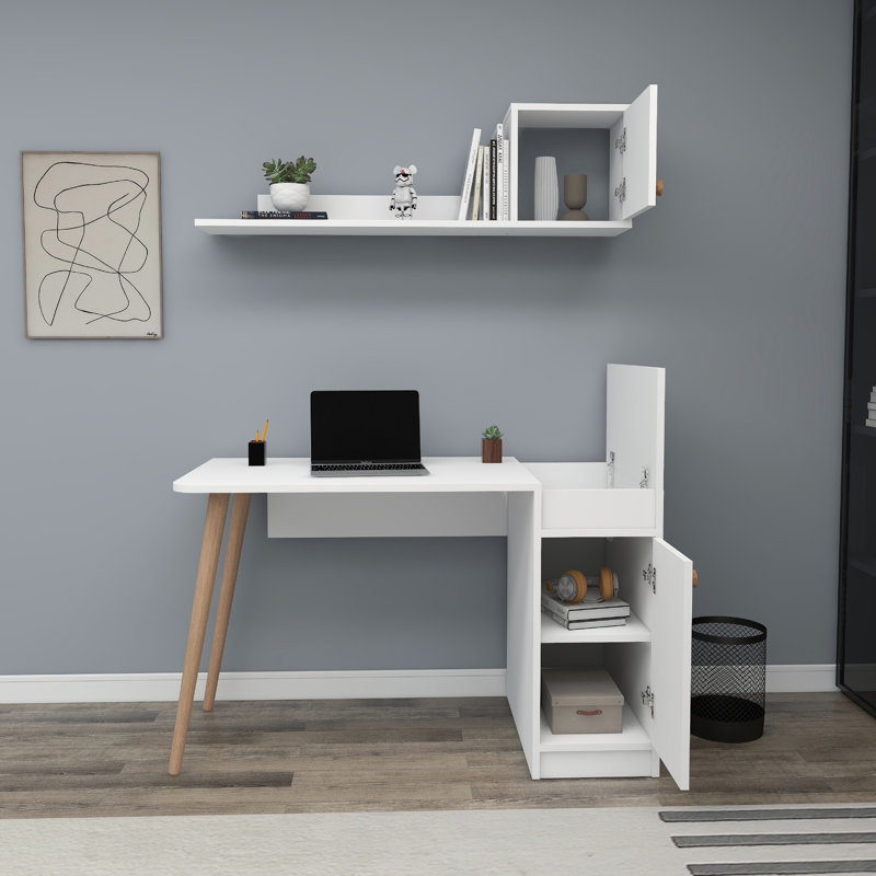 Ziva Computer Desk, White/Natural