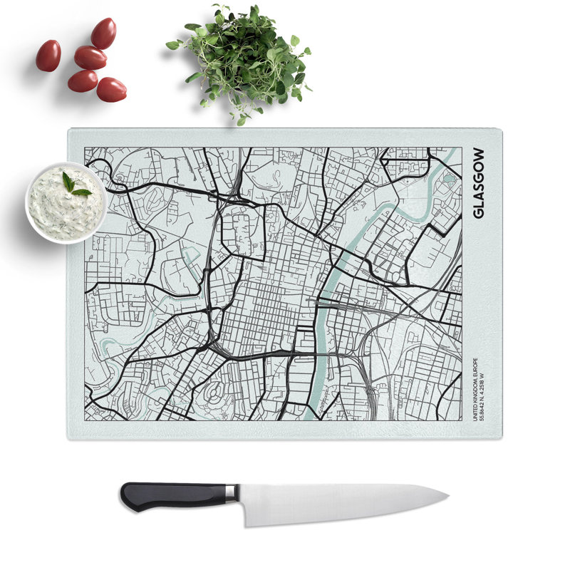 Map Glasgow UK Chopping Board, 28.5cm W x 39cm L
