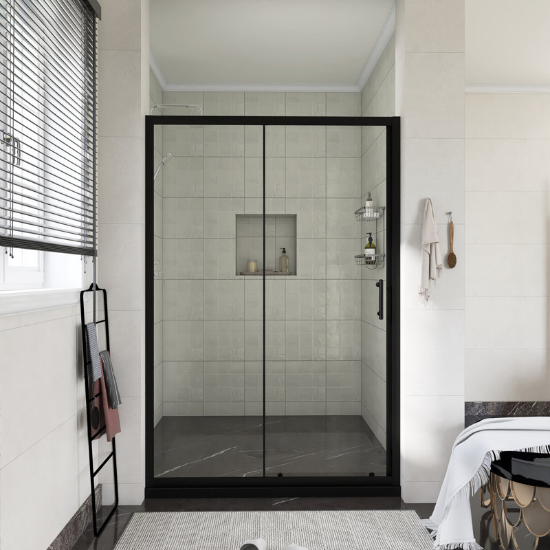48 po X P 72 po H Porte de douche coulissante simple en noir mat