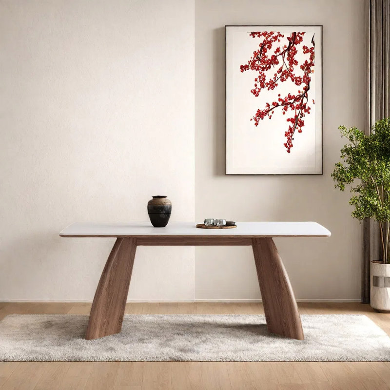 Retro-style solid wood rock plate dining table, 29.52"H x 62.99"L x 31.49"W