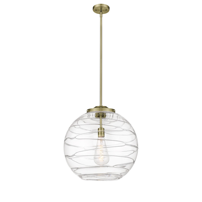 1 - Light Single Drop Pendant Pendant, Antique Brass, Clear, 19.5" H x 17.88" W x 17.88" D