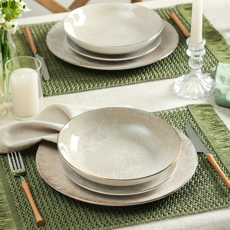 Christian Siriano Onyx 24-Piece Dinnerware Set Porcelain, Beige